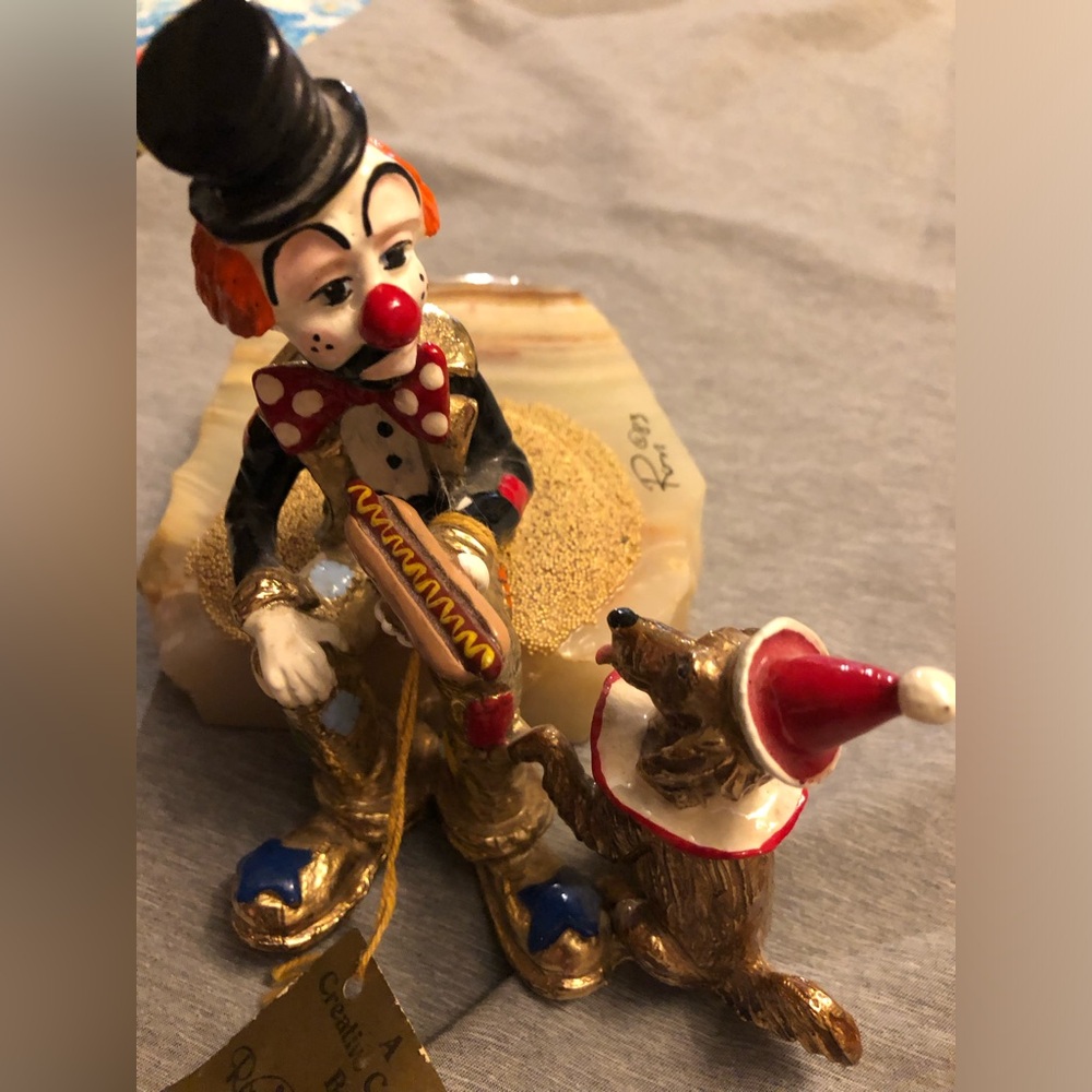 Ronald Lee signed Clown and Dog Figurine